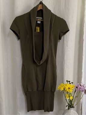 NWT Prairie Underground Cowl Neck Dress Extra Small XS Green Bubble Hem Tunic